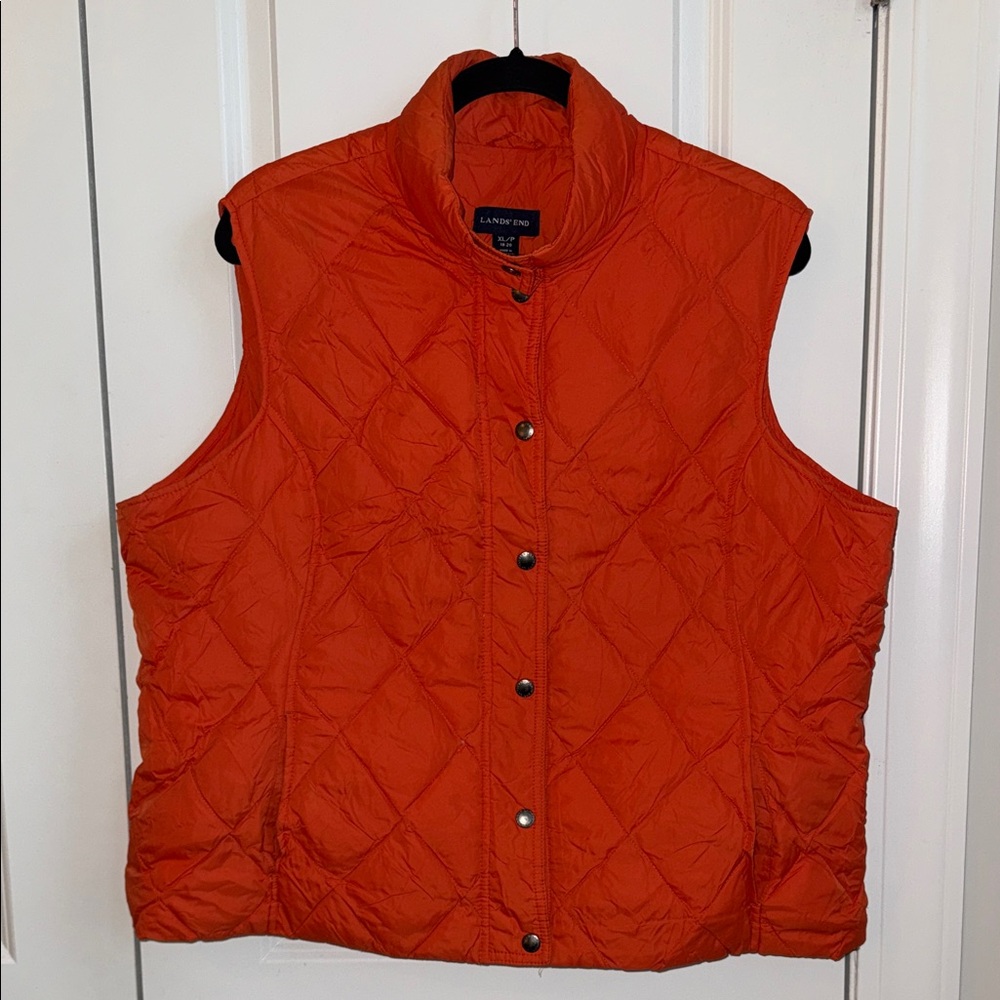 Lands End Women's Quilted Orange Vest size x large petite